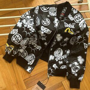 EVISU Dharma Print Baseball Collar All Over Print Comfort Zip Jacket Jacket